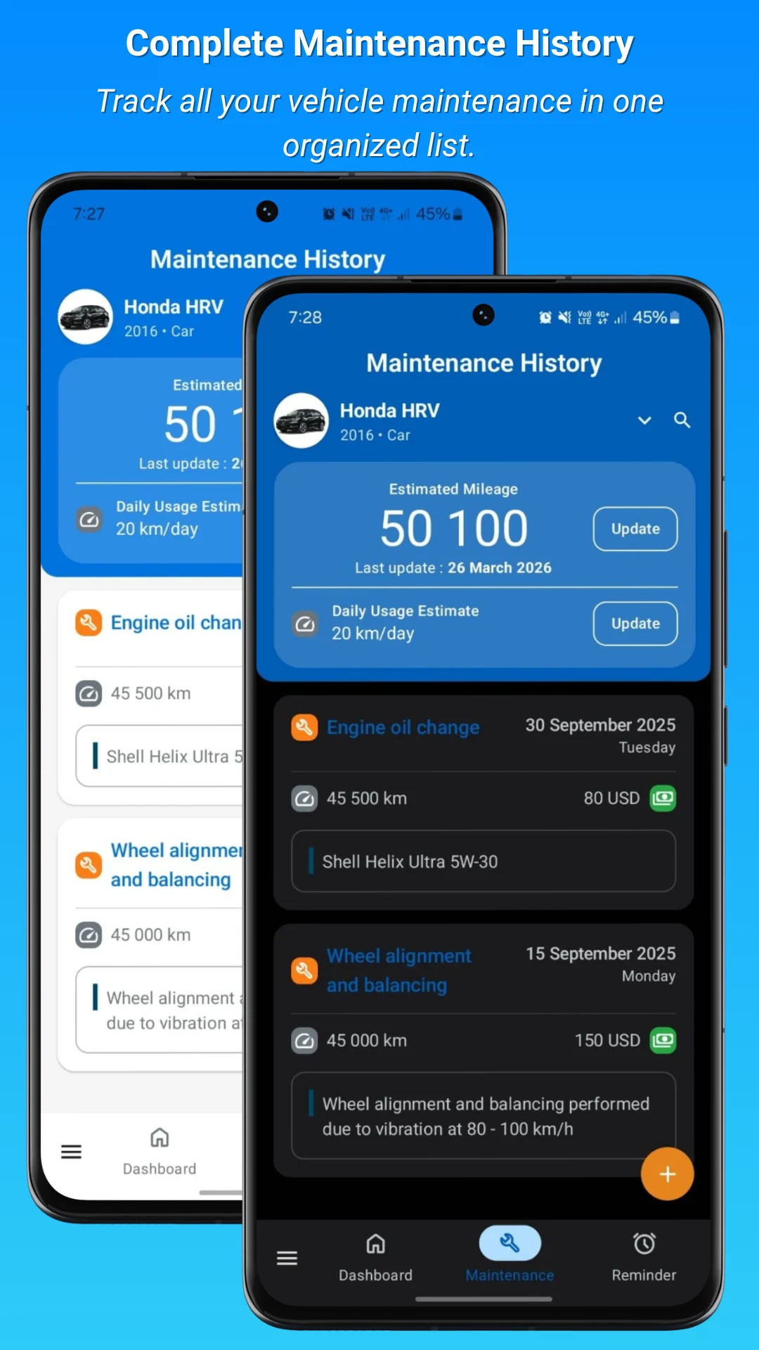 Vehicle Maintenance Log screenshot
