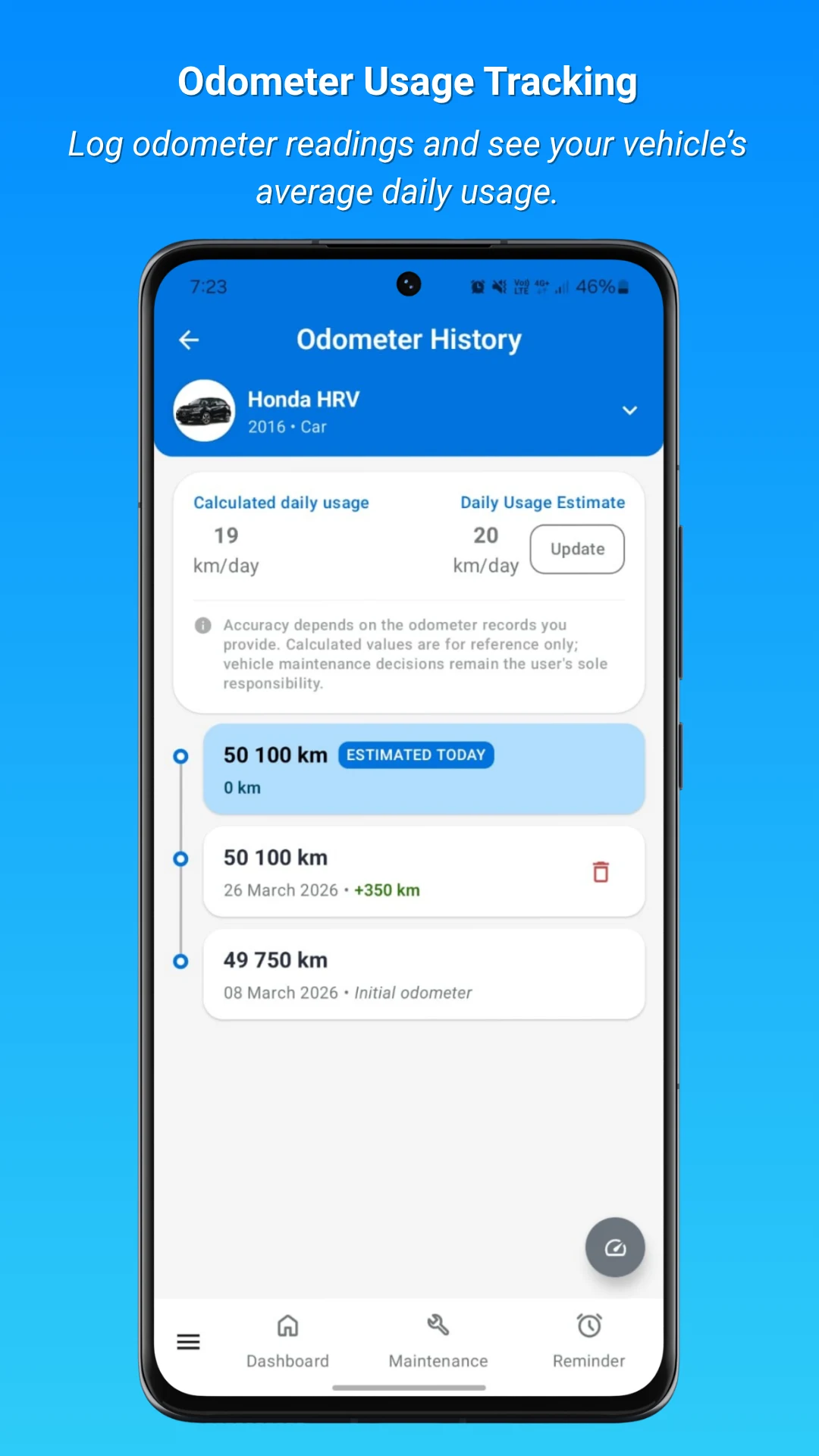 Vehicle Maintenance Log screenshot